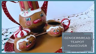 Gingerbread Teapot Makeover/DIY Holiday Decor #christmas2025 #gingerbreaddecor