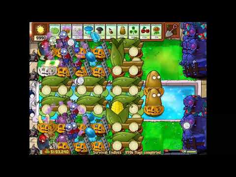 Plants vs Zombies Survival Endless Part 90 8900-9000 Flags