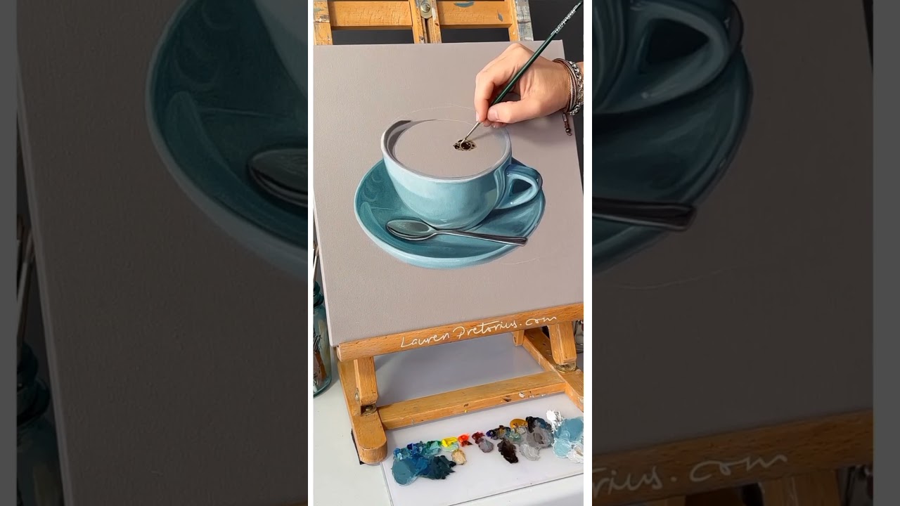 Tea glass still life painting in real view #art #shots