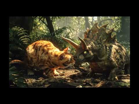 I’m a Dinosaur! Cat Meets Dino in Forest (Kesha Trend 2024)