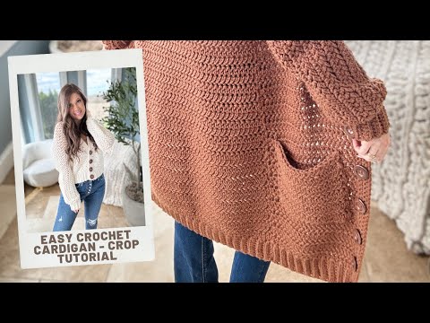 Crochet Button-up Crop Cardi - Easy one-piece pattern