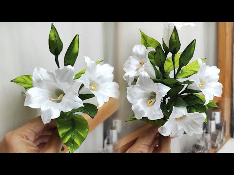 DIY ribbon flower tutorial/how to make moon flower (datura innoxia) with satin ribbon