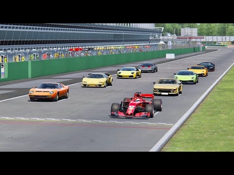Ferrari F1 2018 vs All Lamborghini Supercars - Monza