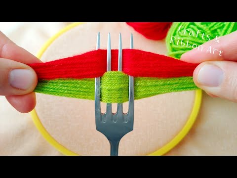 It's so Beautiful !! Superb Woolen Flower Craft Idea with Fork - Hand Embroidery Amazing Flowers