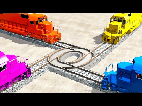 Trains vs Round Crossroad – BeamNG.Drive