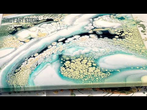 Acrylic Ring pour w/ pearl cells. Fluid art pearl pour w/satin enamel. Acrylic pouring abstract art.