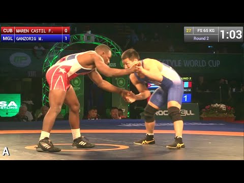 Round 2 FS - 65 kg: Mandakhnaran GANZORIG (MGL) df. Franklin MAREN CASTILLO (CUB) by TF, 11-0