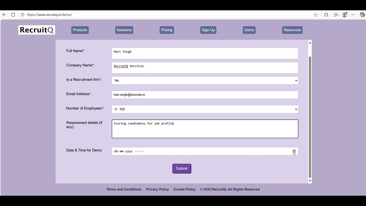 Online Demo Request | RecruitQ | Recruiting Software | Hiring Software