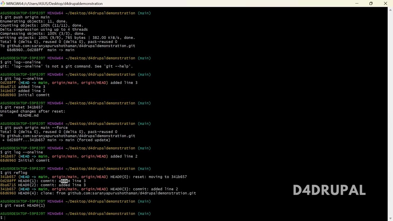 Restore all commits after git reset GitHub | D4Drupal