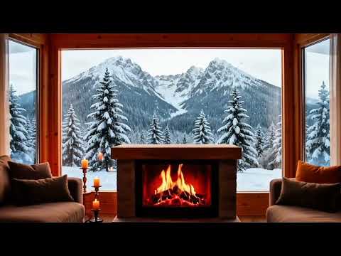 Cozy Winter Cabin Ambience ❄️ Warm Piano Jazz Music & Crackling Fireplace to Relax, Study, Work