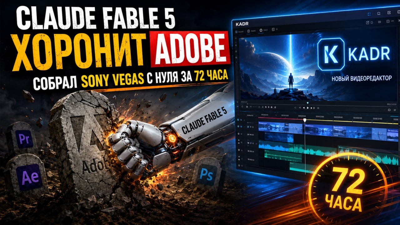 Claude Fable 5 хоронит Adobe: собрал Sony Vegas с нуля за 72 часа — новый видеоредактор Kadr