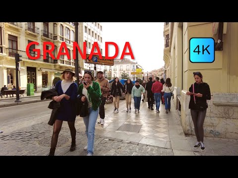[4k] GRANADA CITY WALK- Caminhando pelo centro da cidade de Granada, Espanha