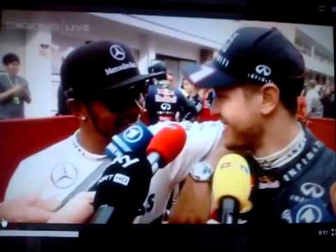 Korean GP 2013 - Sebastian Vettel interviews when Lewis suddenly appeared