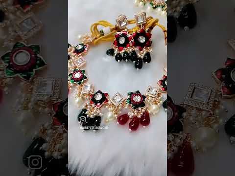 Brass ethnic kundan jewellery necklace set bridal, size: cho...