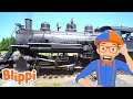 Exploring A Train With Blippi Blippi Cars Trucks Vehicles Cartoon Moonbug Kids