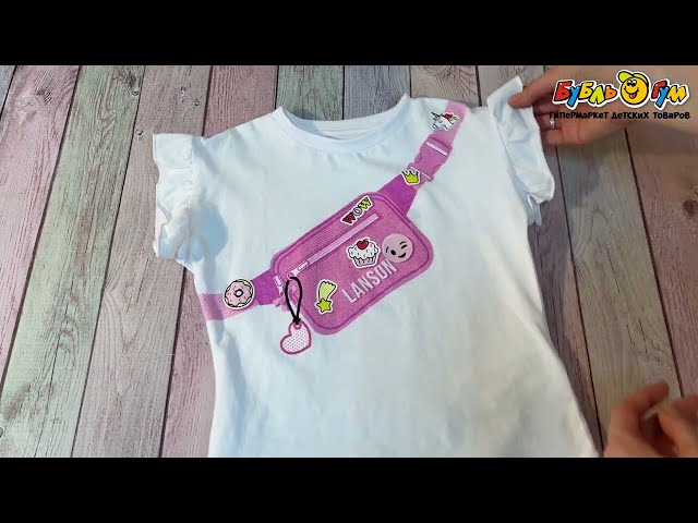 Футболка Lanson Kids с кнопками рюшами на рукавах и принтом белая - видео