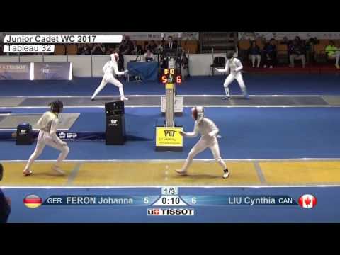 FE W F Individual Cadets Plovdiv BUL World Championships 2017 T32 16 yellow FERON GER vs LIU CAN