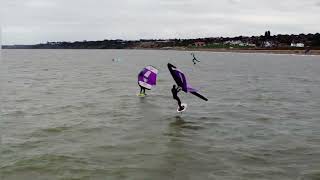 Wing foiling drone footage in light wind