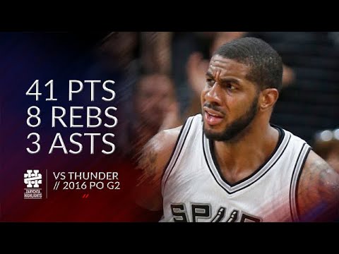 LaMarcus Aldridge 41 pts 8 rebs 3 asts vs Thunder 2016 PO G2