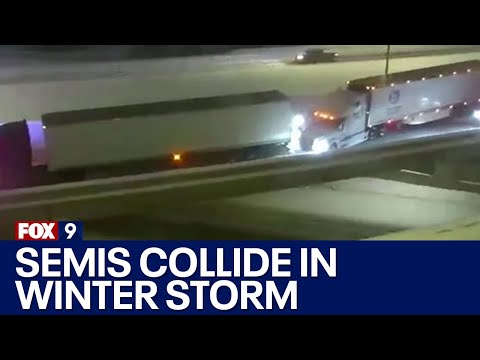 Caught on camera: Semi hits semi on I-694 in Arden Hills