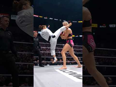 【脅威の跳躍！飛び蹴りで巨女を撃破 】空手女子 vs 重量級格闘家 #異種格闘技戦 #karate