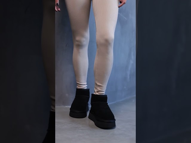 Чоботи жіночі шкіряні байка хутро 592641 Чорний Угги жіночі замшеві хутро 591092 Чорні