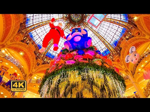 🎄Paris Christmas Walk -  Galeries Lafayette,  Indoor Christmas Decorations [4K UHD]