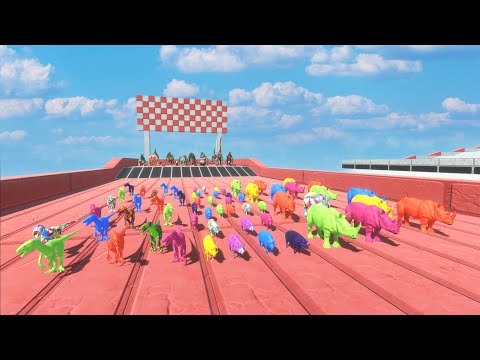 RACE TO EAT MANY COLOR DEINONYCHUS, PIG, RHINO - Animal Revolt Battle Simulator