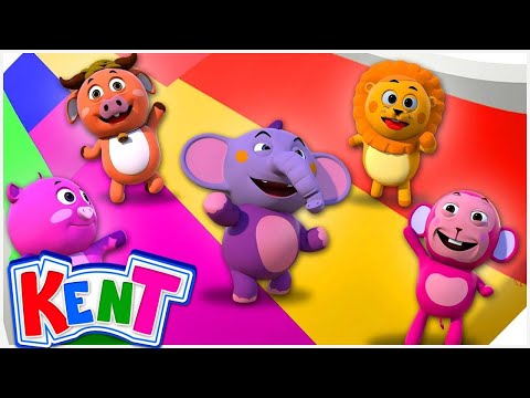 Kent The Elephant | Five Cute Animals Jumping on Colorful Slides | Learning Videos for Kids