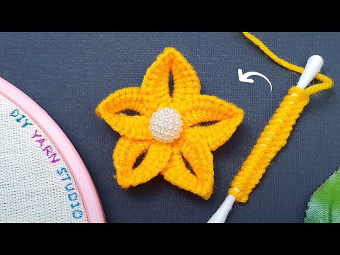 Amazing Woolen Craft Ideas with Cotton Buds - Easy Woolen Flower Making - Hand Embroidery Flower