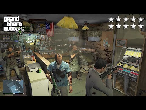 GTA 5 - Franklin, Lamar, Michael, Trevor, Chef and Wade's TEN STAR COP BATTLE/ESCAPE