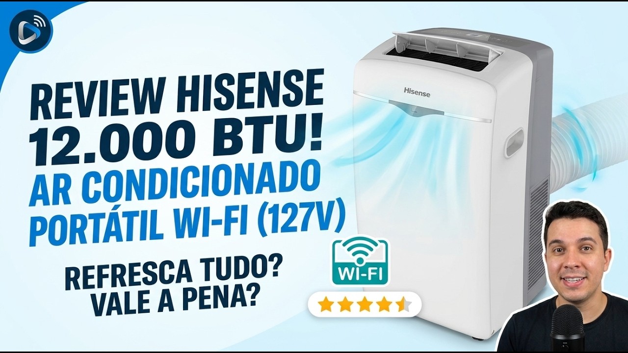 Miniatura da avaliação em vídeo de Ar Condicionado Portátil Hisense AP-12CWBRNPS01 12.000 BTUs Frio 127V