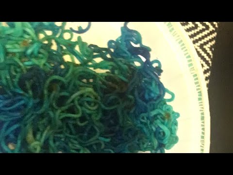 Eating blue colored noodles extremely hot asmr