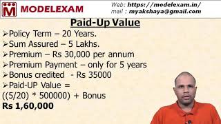 Insurance - Paid Up Value - Formula & Calculation