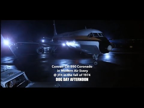 Convair CV-990 Coronado, in Modern Air livery @ JFK in the fall of 1974. From Dog Day Afternoon.