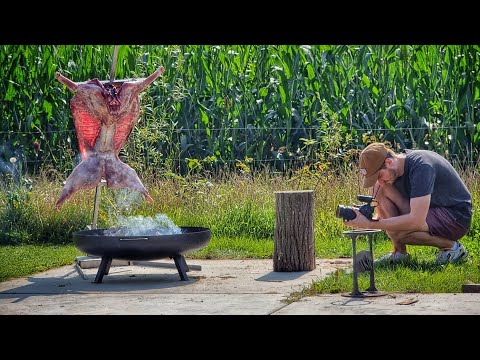 Butchering and cooking a whole wild boar