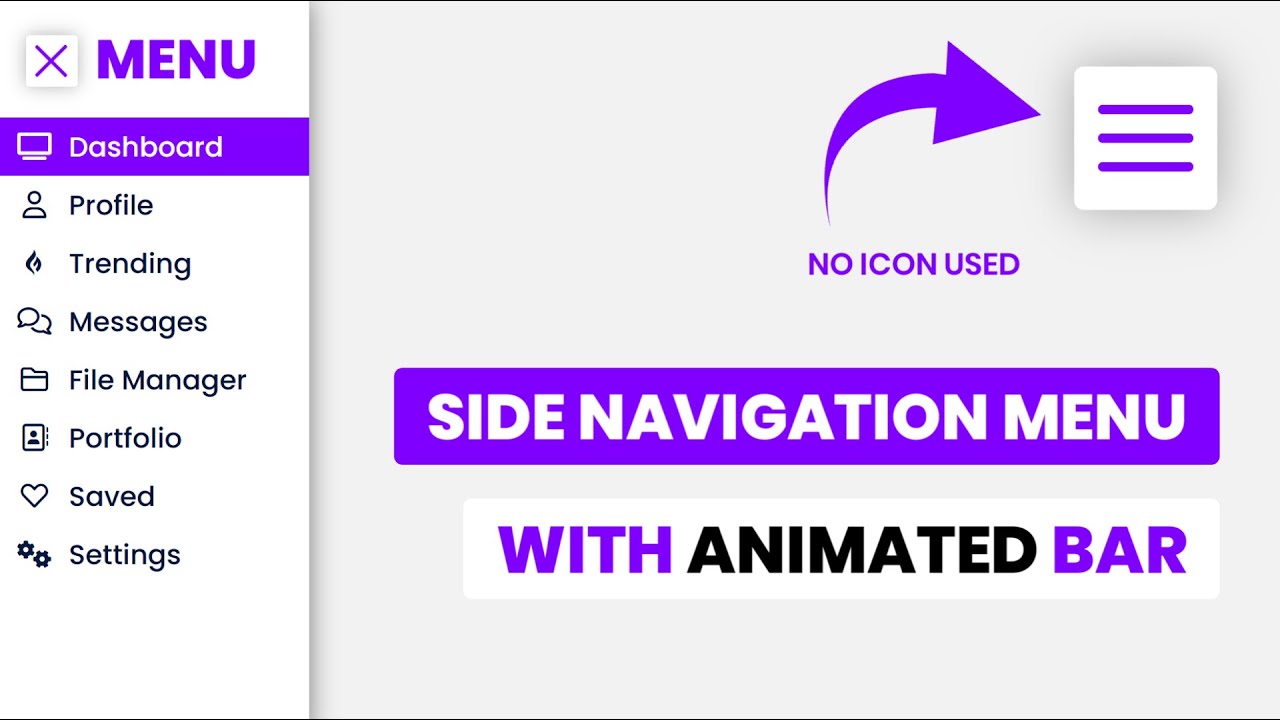 Sidebar Navigation Menu With Animated Toggle Bar Using HTML And CSS | CSS Side Navbar Menu