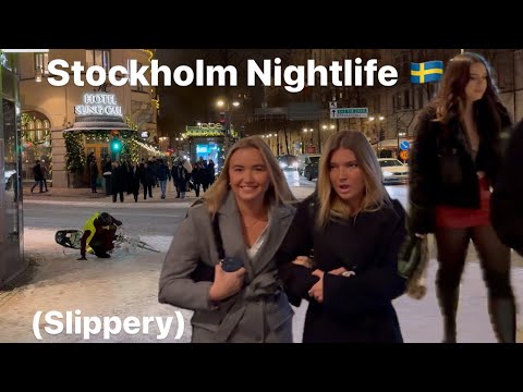 Stockholm 4K Sweden 🇸🇪(Slippery Nightlife) Walking Tour