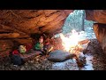 No Tent Winter Camping During Snow Storm Exploring Natural Stone Maze
