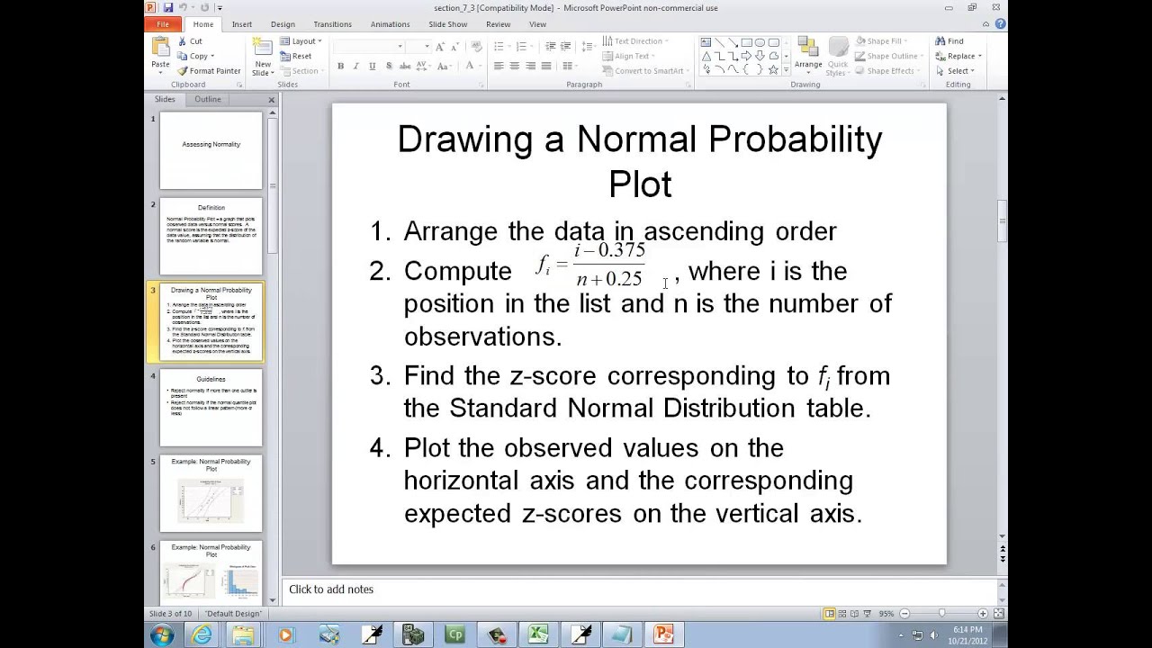 Excel 2010: Creating a Normal Probability Plot