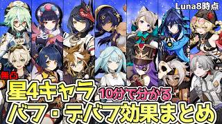 これを見ればもう編成には困らない！☆四キャラのバフ＆デバフ効果まとめ（シールダー・ヒーラー・事故強化は含まれていません）【原神】