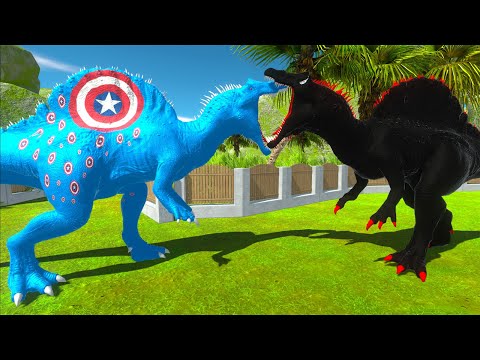 CAPTAIN AMERICA SPINOSAURUS vs SPIDERMAN GORO vs DARK SPINOSAURUS DEATH RUN - Animal Revolt Battle S