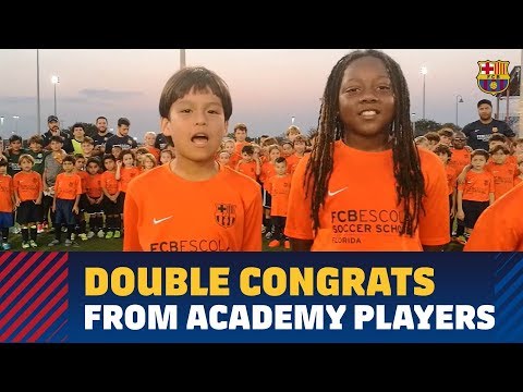 Barça Academy players worldwide salute first team on 8th double
