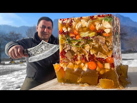 , title : 'Transparent Hearty Soup With Meat! Winter Nature In The Village Of Azerbaijan'