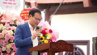 Ông Nguyễn Tân Hoàng chủ tịch UBND xã Quang Trung phát biểu tại 432 năm giỗ Ninh Vương Mạc Phúc Tư