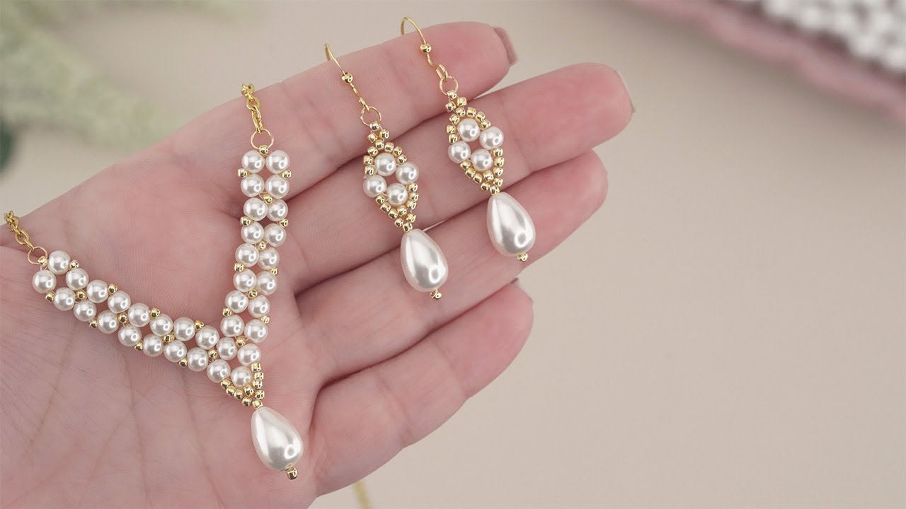 Easy DIY Pearl Necklace: How to Make Beaded Necklace & Earrings | Aesthetic Jewelry Making!