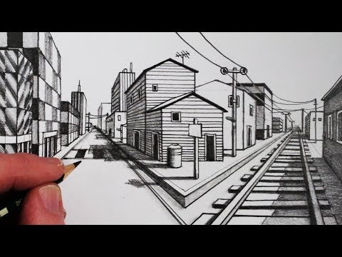 How to Draw Road and Railway in  1-Point Perspective: Narrated Step by Step