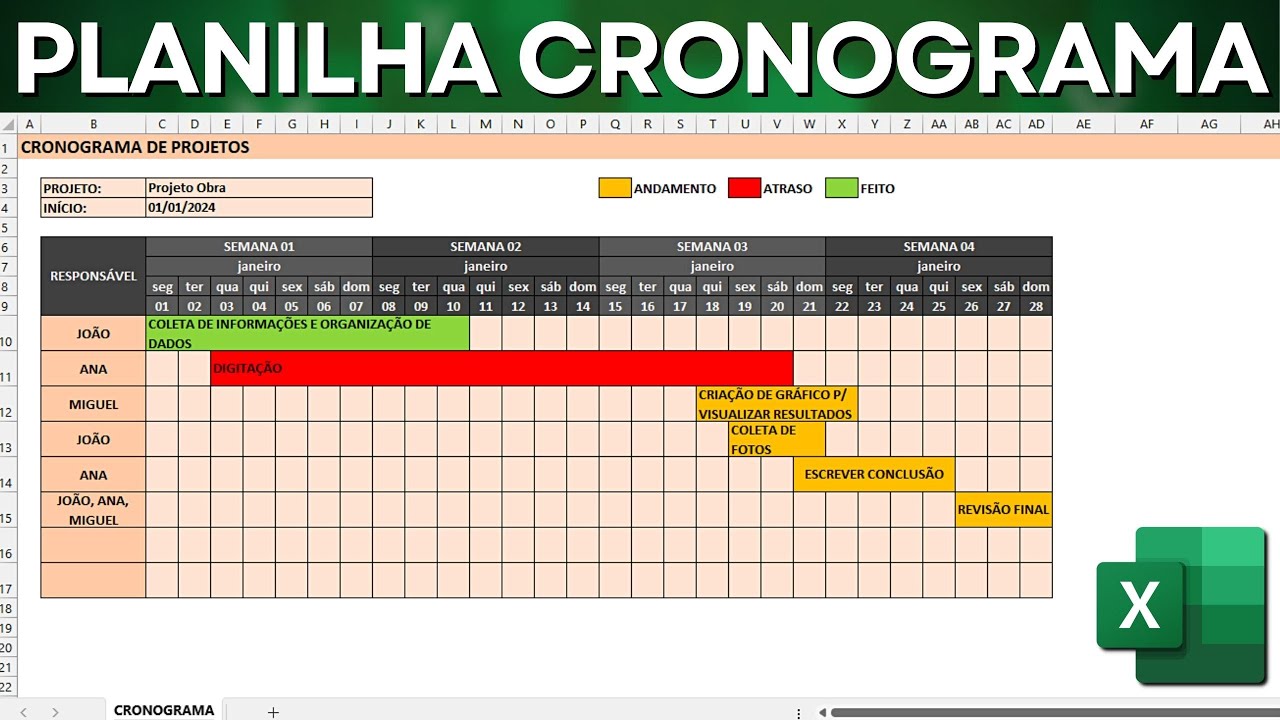 Planilha de Cronograma de Projetos no Excel | Baixar Grátis | Como Fazer Passo a Passo