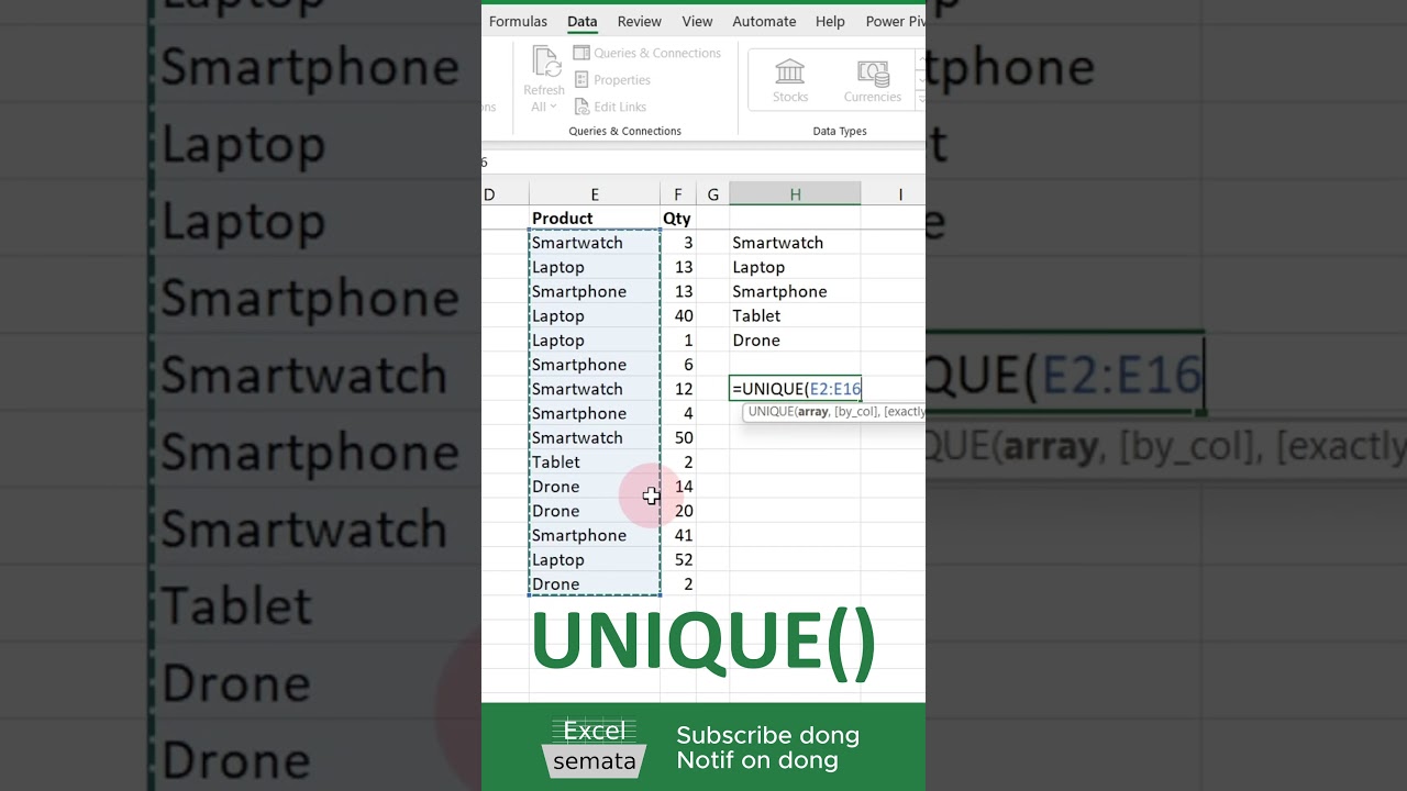 Fungsi/Rumus UNIQUE() di Excel Lebih Oke dari Data-Filter | #Short