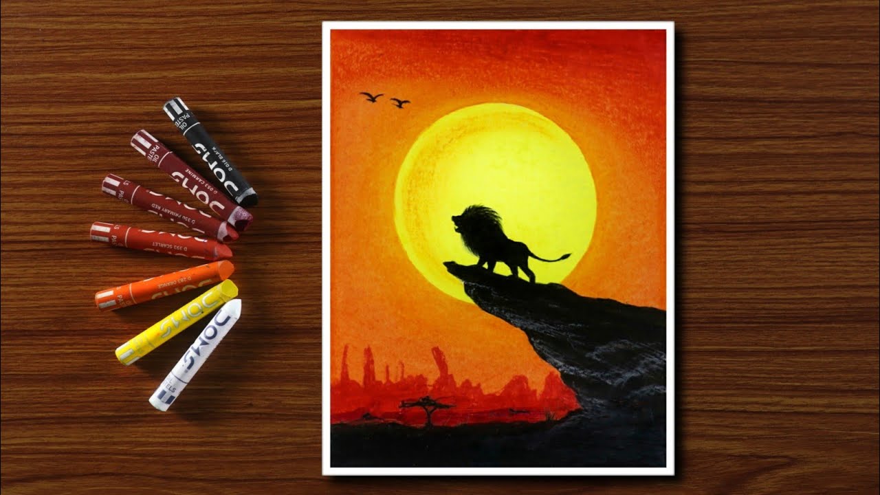 Simba drawing and coloring using oil pastels